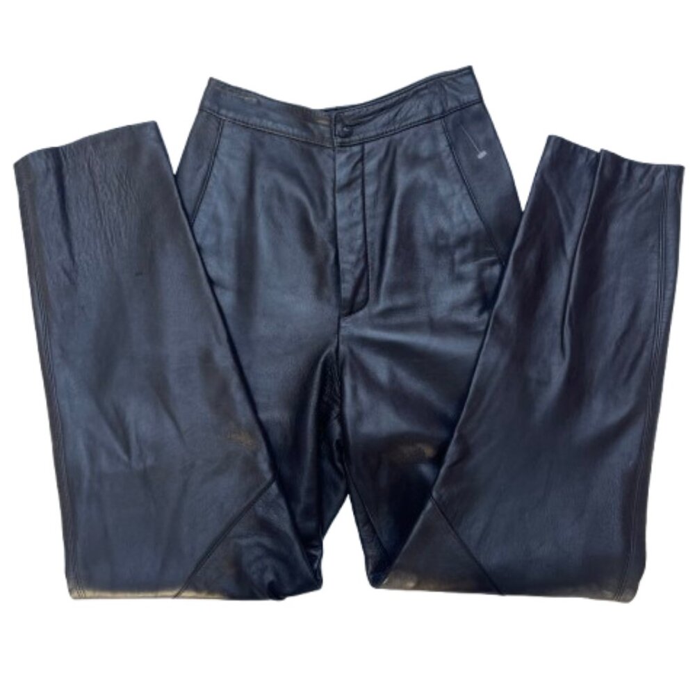 Vintage high rise genuine Buttery Leather Blk Rocker Motorcycle Pants 4 - Picture 3 of 11